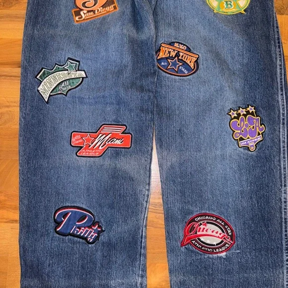 Vintage 90's Concrete Legends Men's Patchwork Denim Jeans W34 L34 athletic patch - Picture 8 of 9